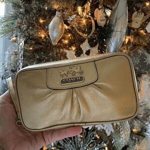 Coach‎ Gold Metallic leather wristlet wallet purse prom Wedding Bridal clutch